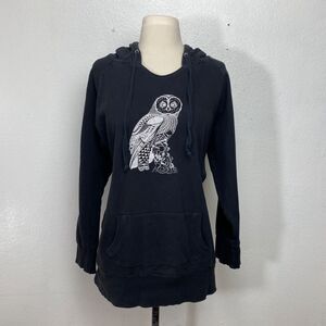 Love Peace Hope Owl Black Hood Sweatshirt Medium Cotton Pullover Kangaroo Pocket